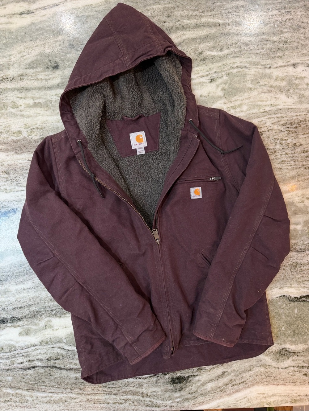 Carhartt Hooded Sherpa-Lined Canvas Jacket in Purple